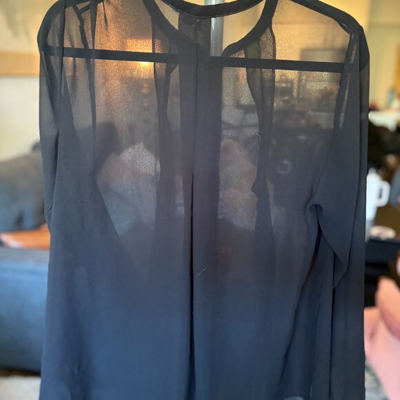 Sheer Long Sleeve Black Button Down Top - Picture 2 of 3